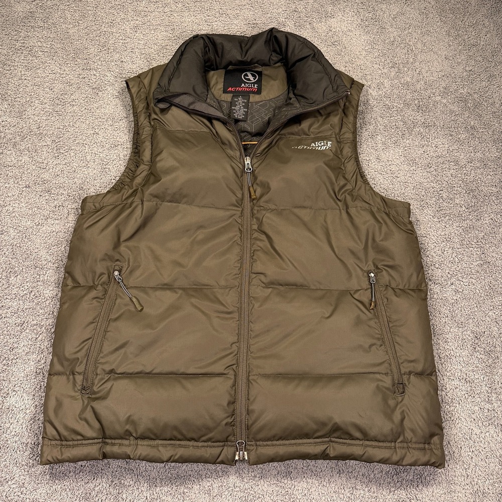 Aigle Actimum Puffer Vest‎ Mens Large Grey Down Feather Outdoor Zip Jacket